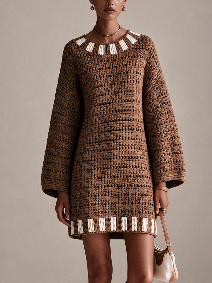 Tarvindra | Women's Crochet Knit Mini Dress - Brown - Image 1