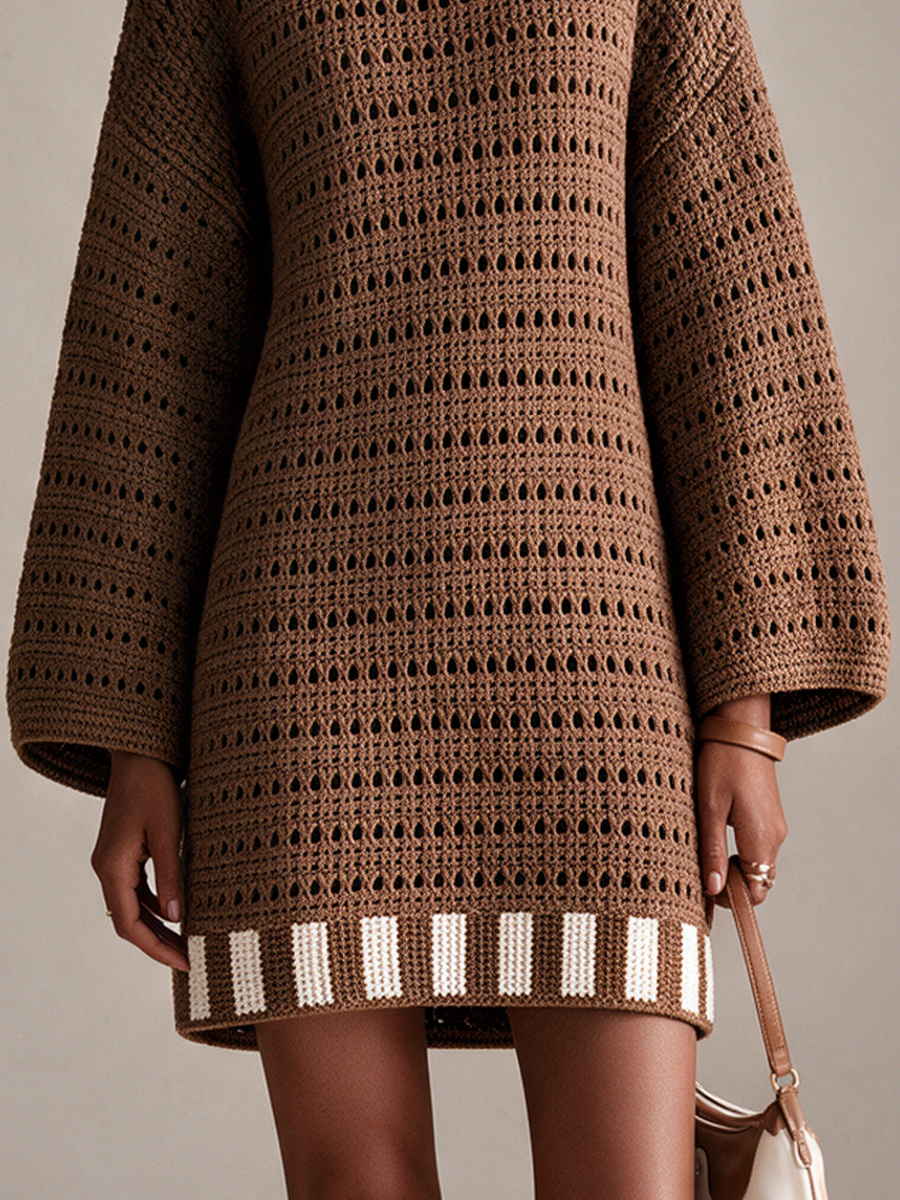 Tarvindra | Women's Crochet Knit Mini Dress - Brown - Image 4
