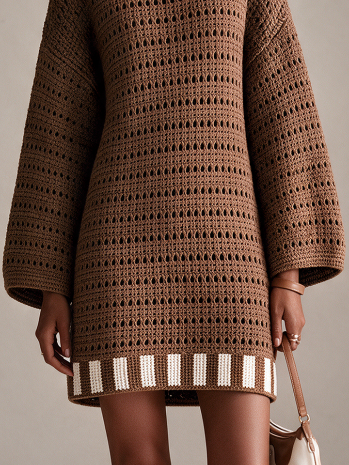 Tarvindra | Women's Crochet Knit Mini Dress - Brown - Image 4