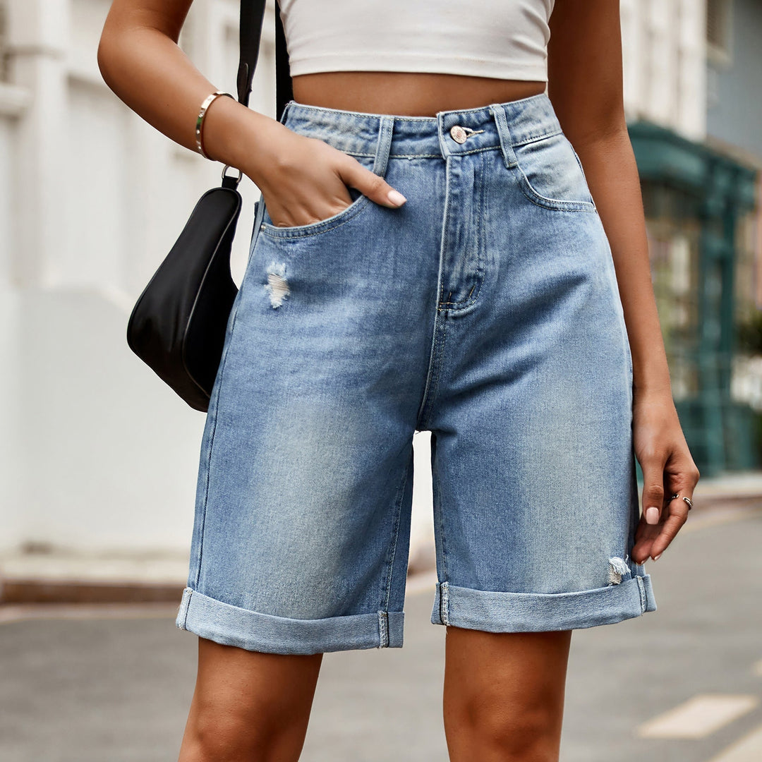 Tarvindra | Women's Denim Shorts Relaxed Fit - Light Blue - Image 2