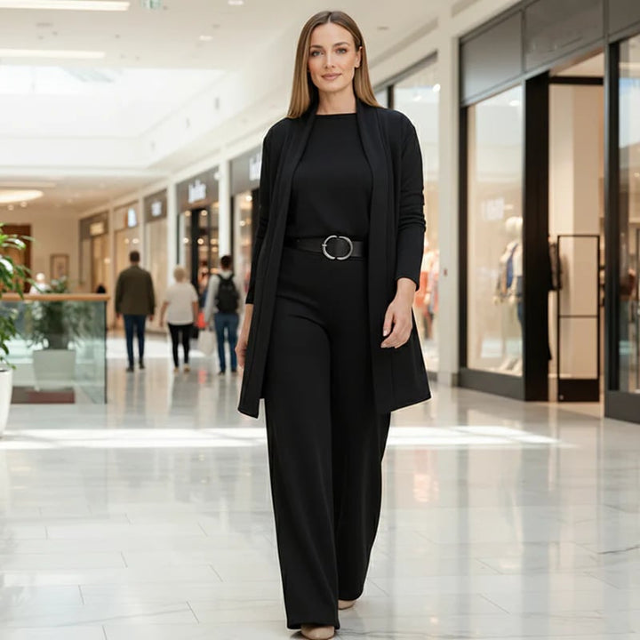 Tarvorna | Women's Three-Piece Wide Leg Trouser Set - Navy - Image 3