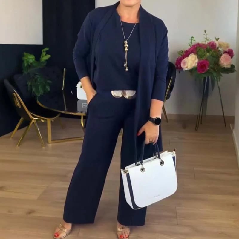 Tarvorna | Women's Three-Piece Wide Leg Trouser Set - Navy - Image 4