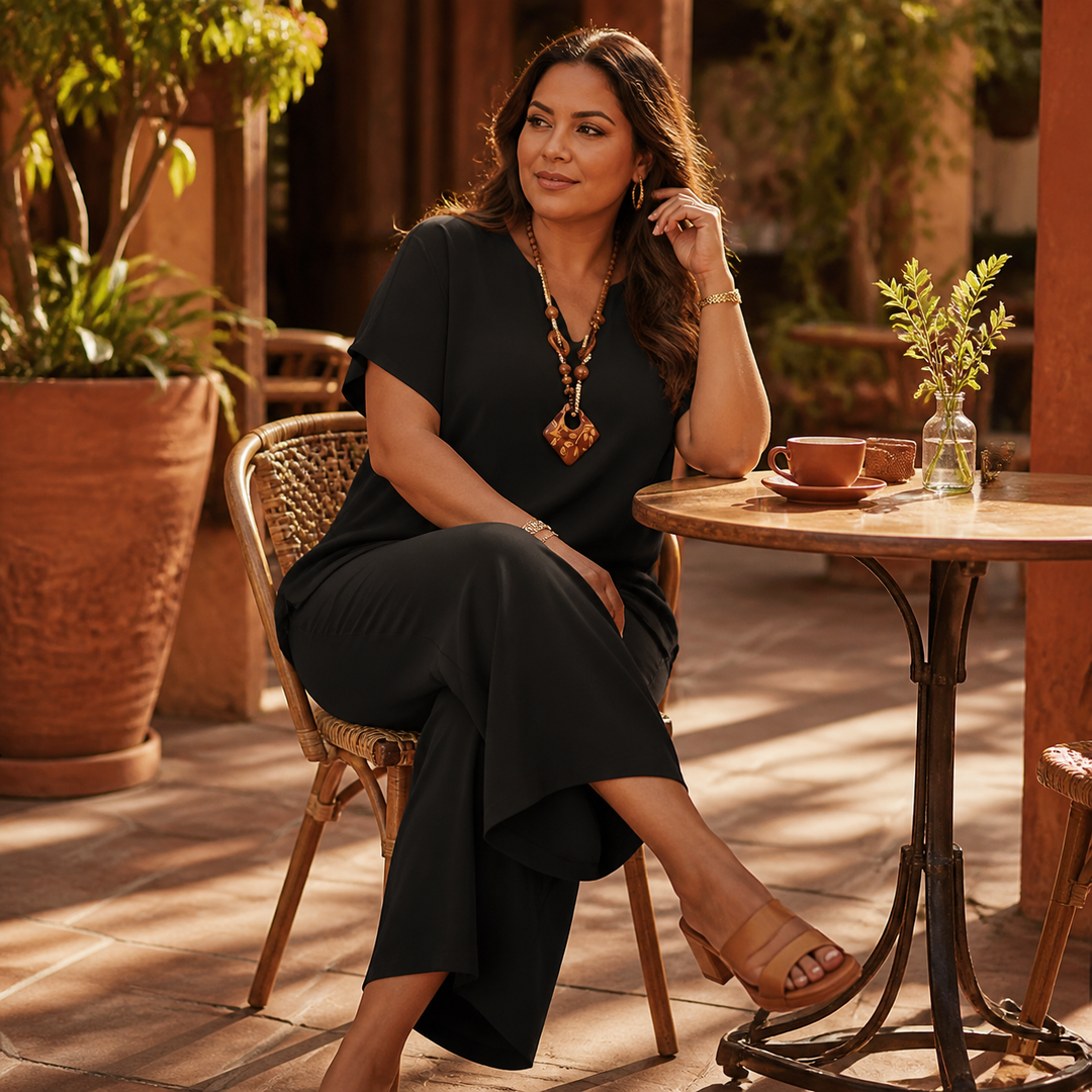 Tavara | Women's Plus Size Relaxed Two-Piece Set - Black - Image 3