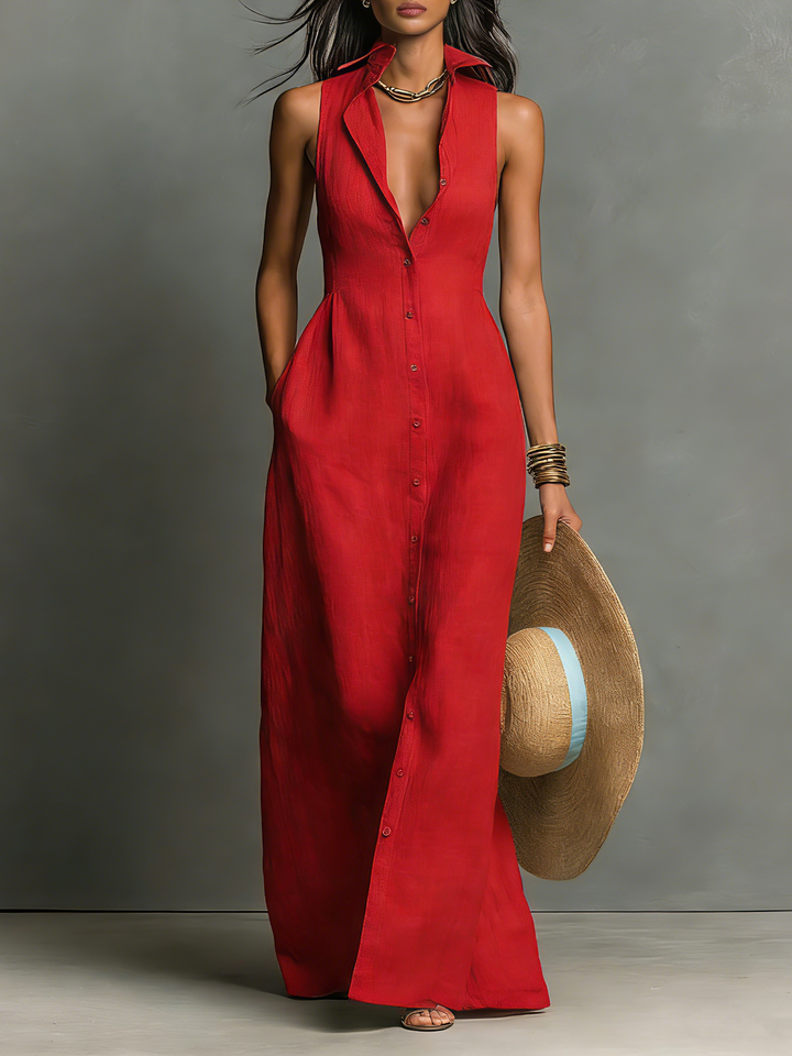Tavella | Women's Summer Maxi Dress Sleeveless - Red - Image 1