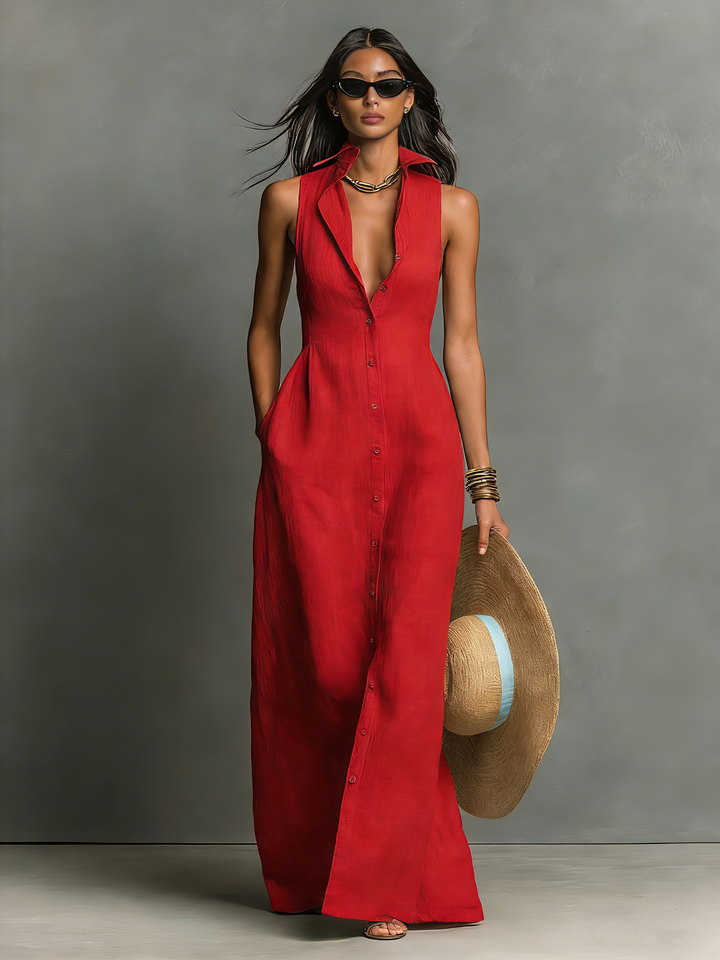 Tavella | Women's Summer Maxi Dress Sleeveless - Red - Image 12