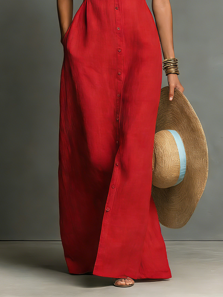 Tavella | Women's Summer Maxi Dress Sleeveless - Red - Image 5