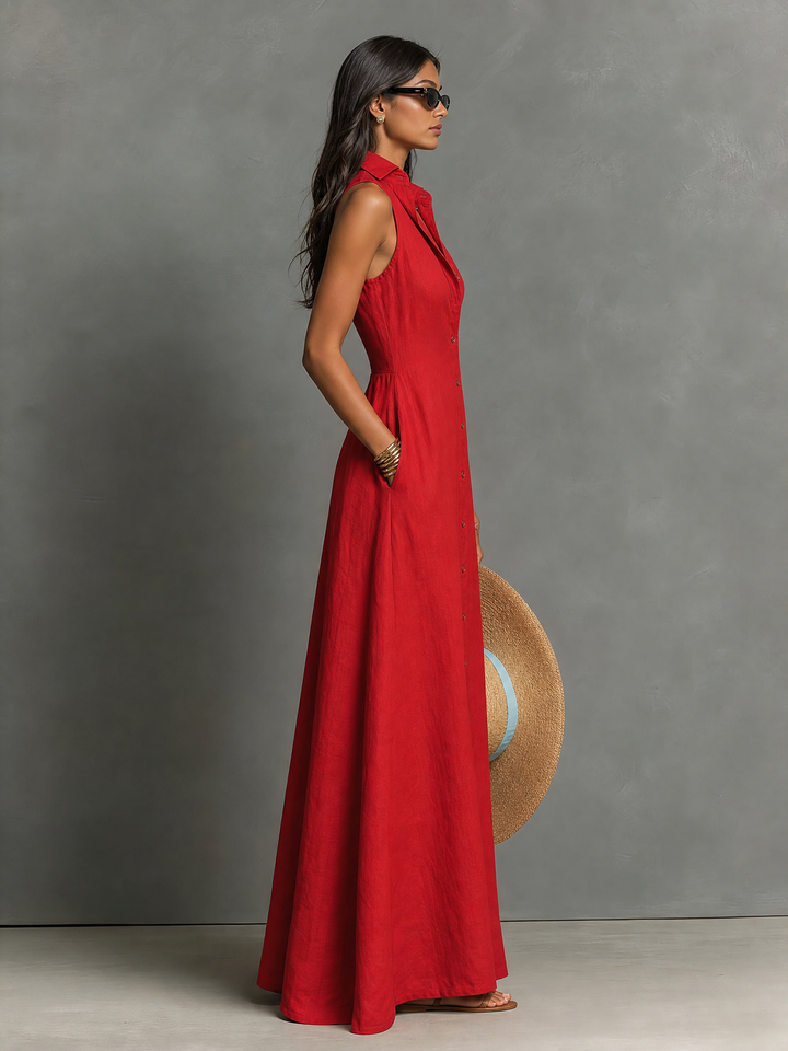 Tavella | Women's Summer Maxi Dress Sleeveless - Red - Image 6