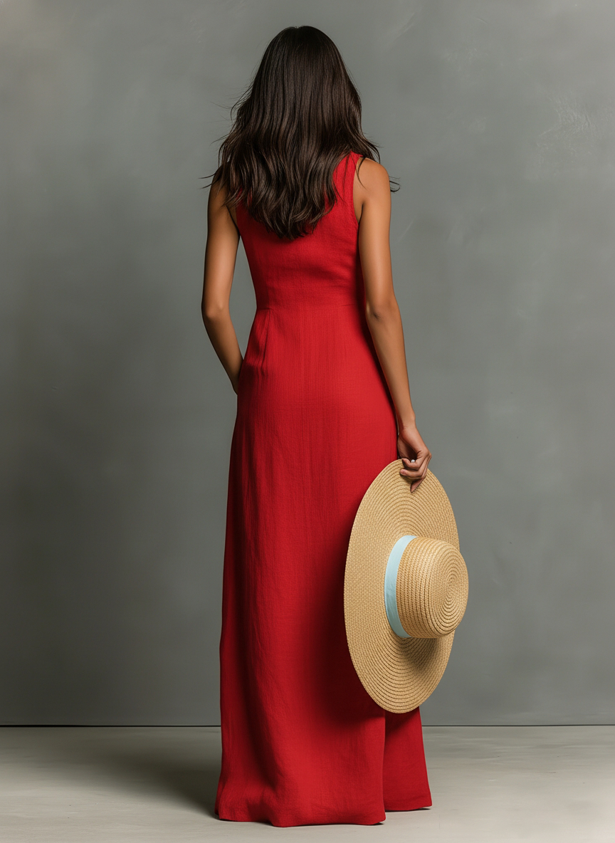 Tavella | Women's Summer Maxi Dress Sleeveless - Red - Image 7
