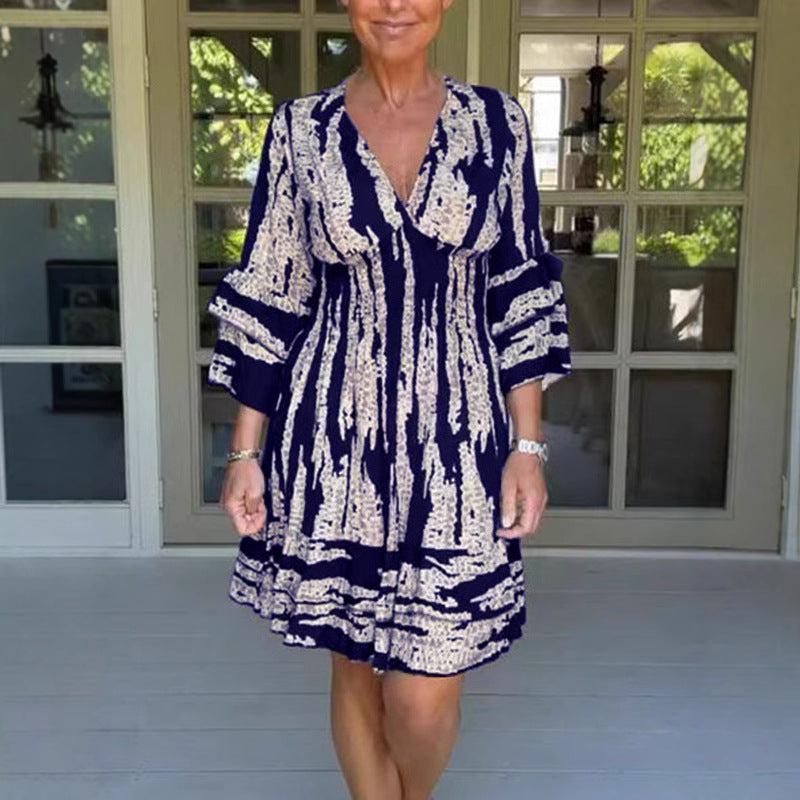 Tavwyn | Women's Mini Sundress with Bell Sleeves - Navy - Image 1