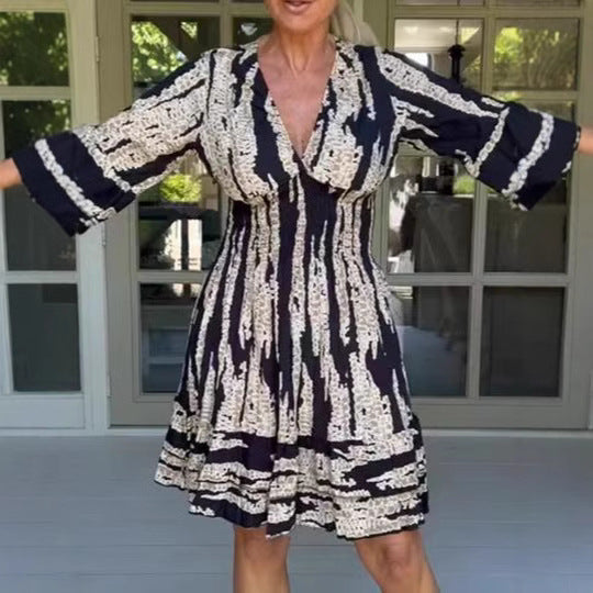 Tavwyn | Women's Mini Sundress with Bell Sleeves - Navy - Image 2