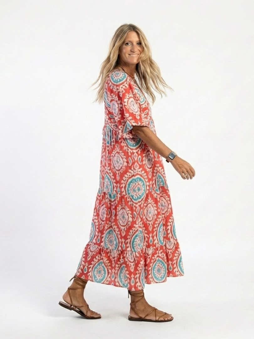 Telvanne | Women's Boho Print Midi Dress - Red - Image 2