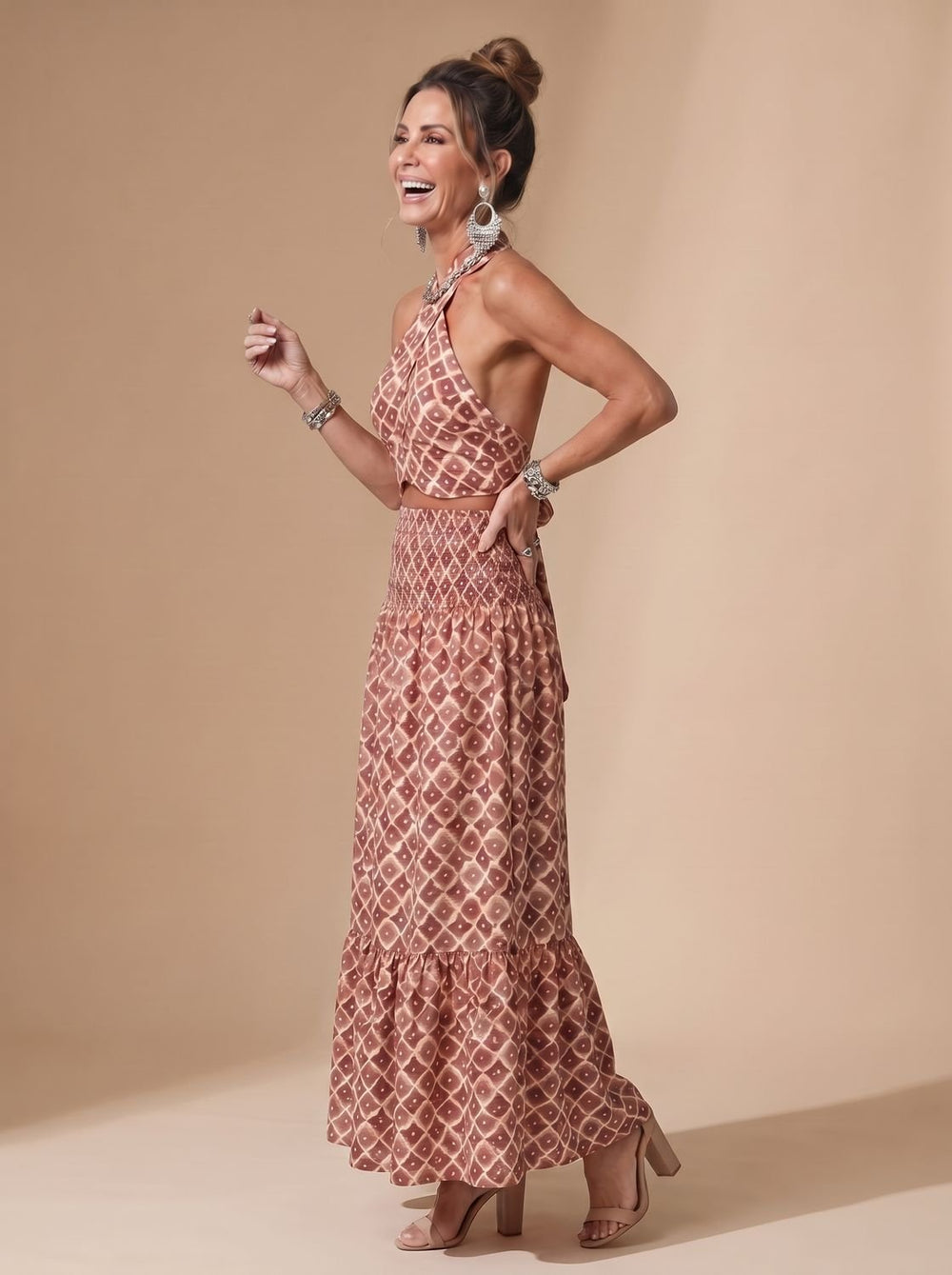 Telvara | Women's Geometric Print Halter Cutout Midi Dress - Image 2