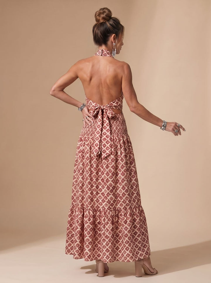 Telvara | Women's Geometric Print Halter Cutout Midi Dress - Image 4