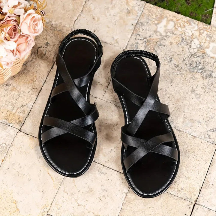Telvara | Women's Strappy Flat Sandals Open Toe - White - Image 9