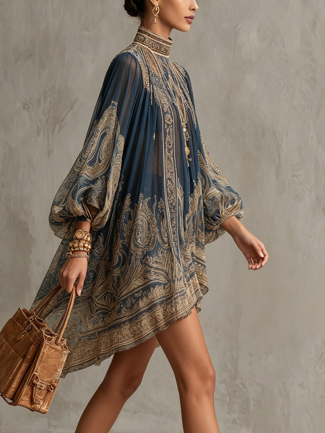 Telvessa | Women's Chiffon High-Neck Mini Dress - Image 4