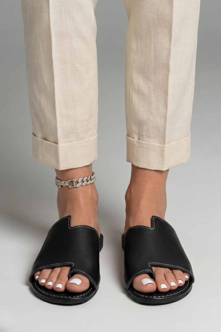 Telvorn | Women's Leather Slide Sandals Open Toe - Burgundy - Image 9
