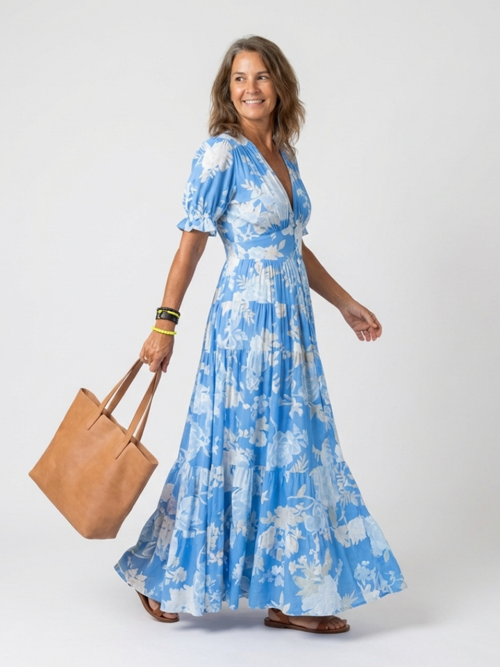 Temperance | Women's Floral V-Neck Midi Dress - Pink - Image 4