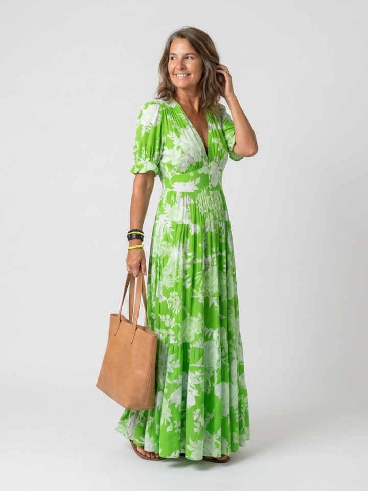 Temperance | Women's Floral V-Neck Midi Dress - Pink - Image 5