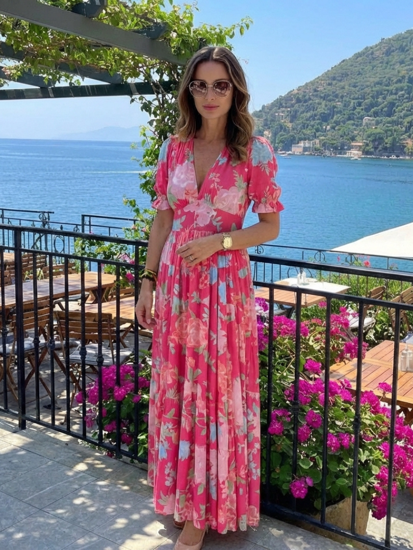 Temperance | Women's Floral V-Neck Midi Dress - Pink - Image 6