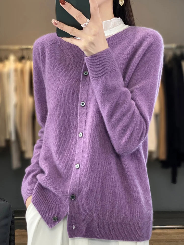 Temperance | Women's Long Sleeve Button Front Cardigan - Purple - Image 5