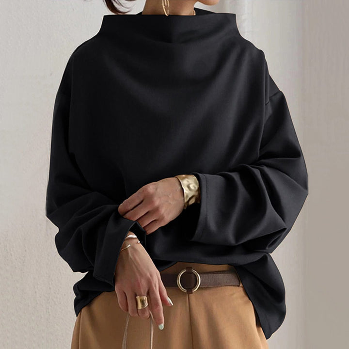 Tessa | Women's Mock Neck Long Sleeve Top - Black - Image 1