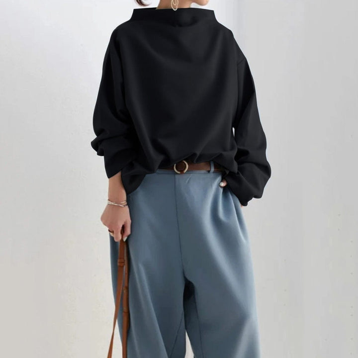 Tessa | Women's Mock Neck Long Sleeve Top - Black - Image 7