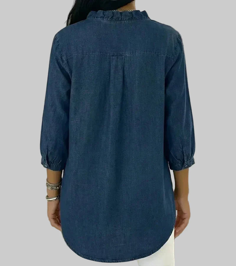 Tessa | Women's V-Neck Ruffle Blouse - Blue - Image 4