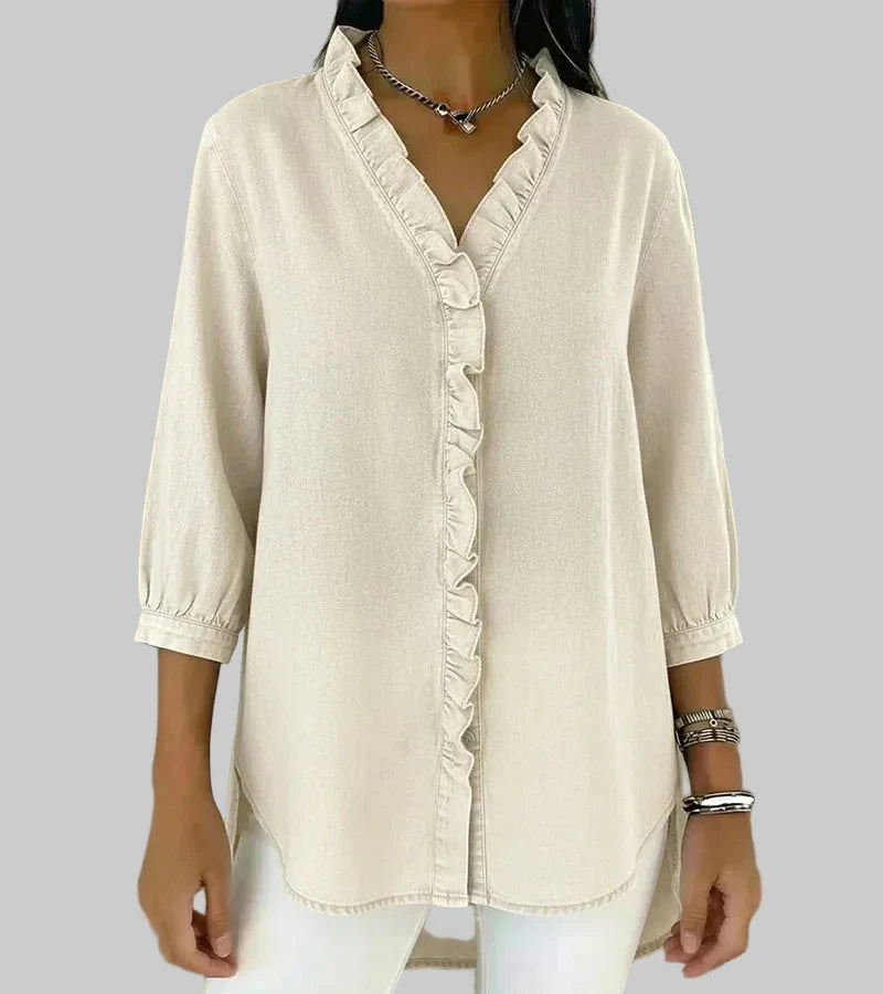 Tessa | Women's V-Neck Ruffle Blouse - Blue - Image 7