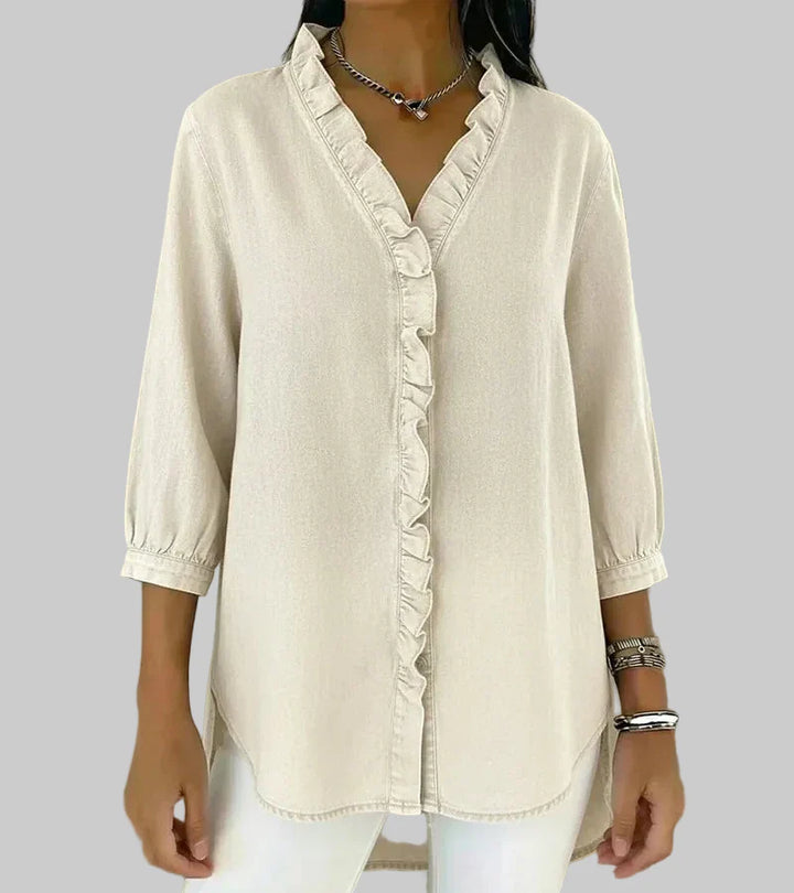 Tessa | Women's V-Neck Ruffle Blouse - Blue - Image 7