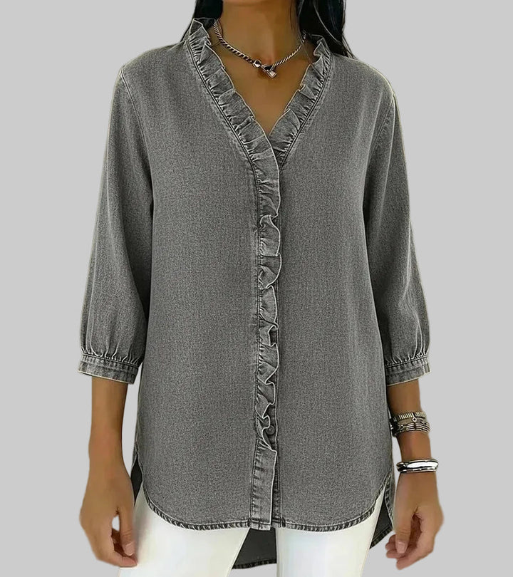 Tessa | Women's V-Neck Ruffle Blouse - Blue - Image 8