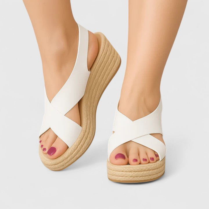 Tesswyn | Women's Cross-Strap Wedge Sandal - White - Image 1