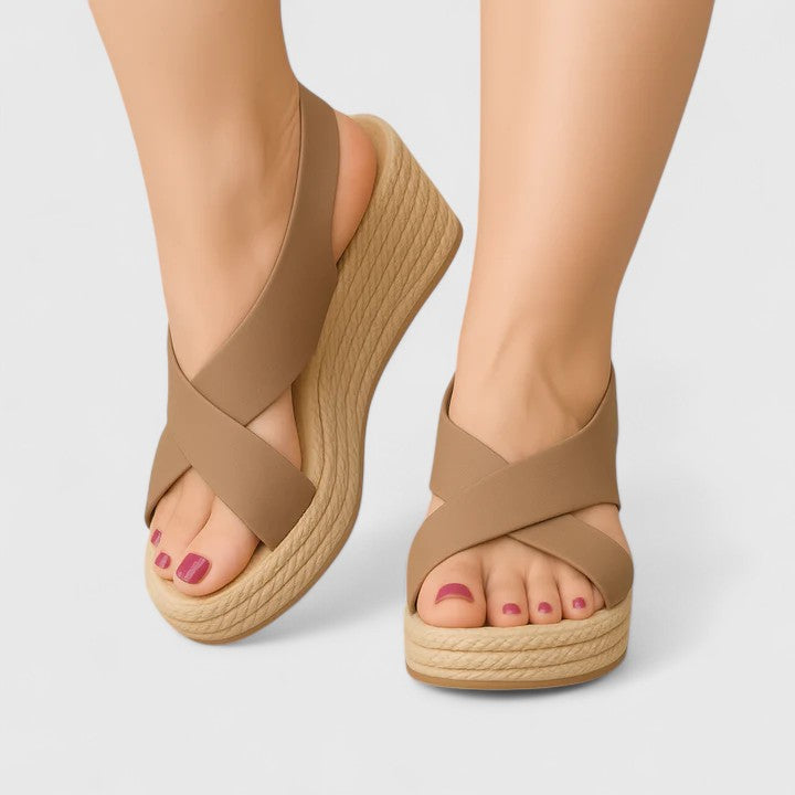 Tesswyn | Women's Cross-Strap Wedge Sandal - White - Image 2