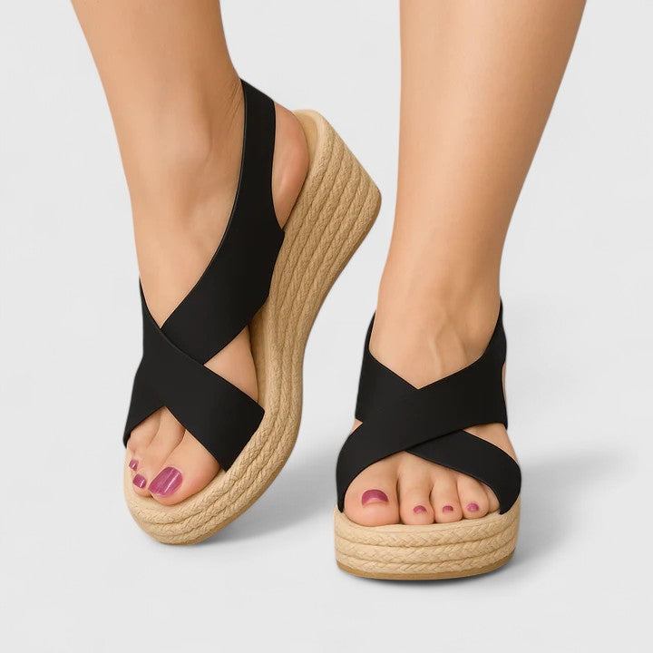 Tesswyn | Women's Cross-Strap Wedge Sandal - White - Image 3
