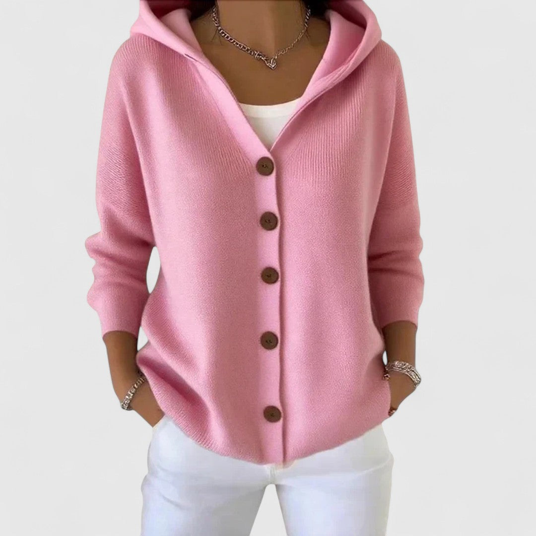 Thalassa | Women's Hooded Button Front Cardigan - Pink - Image 1