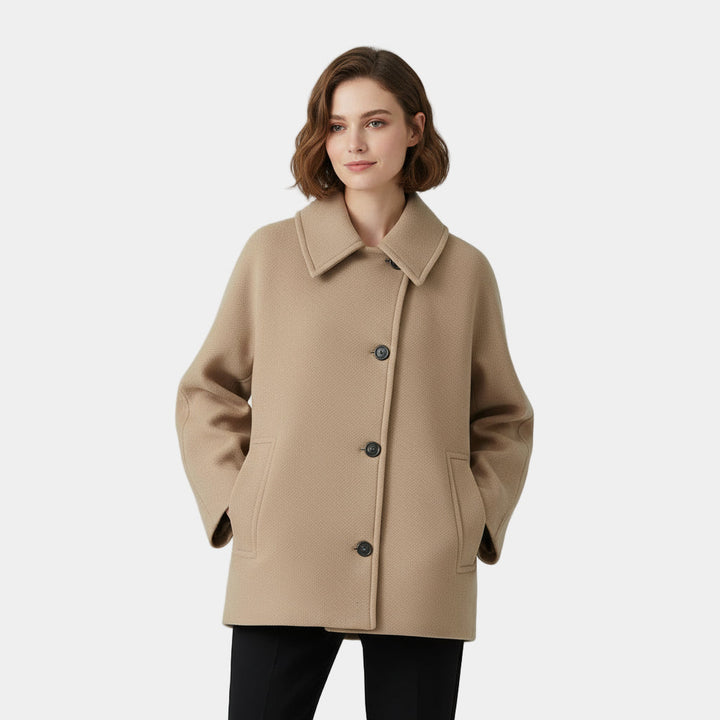 Thalia | Women's Collared Button Front Coat - Beige - Image 1