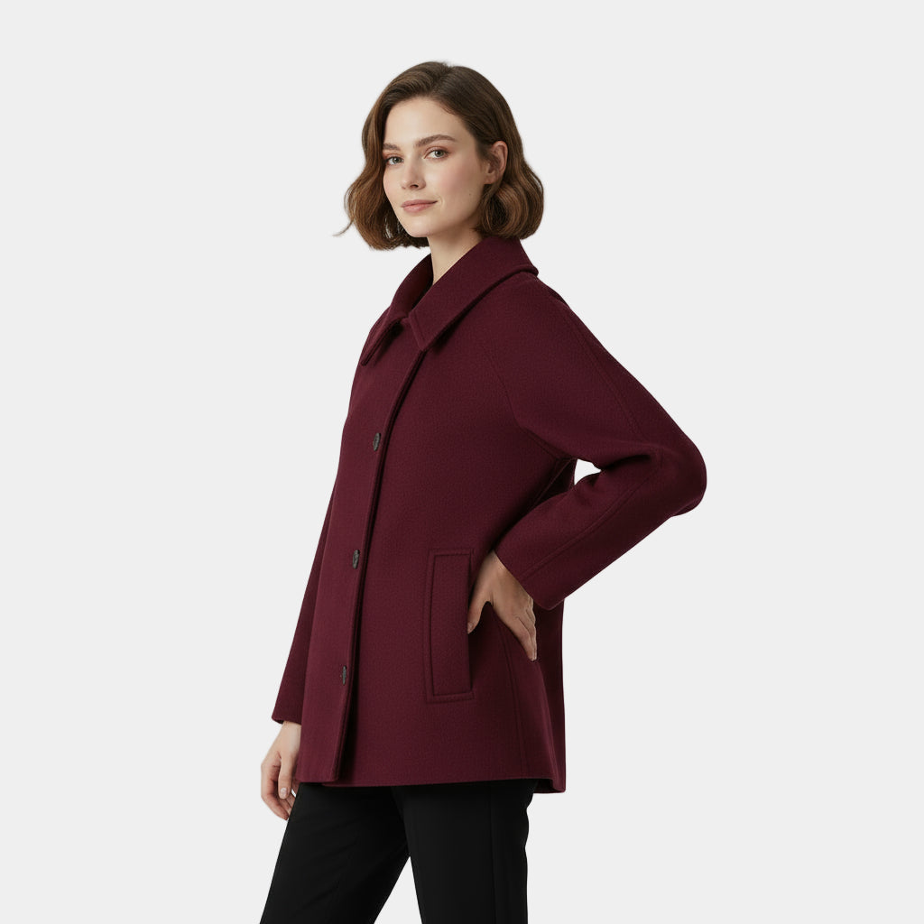 Thalia | Women's Collared Button Front Coat - Beige - Image 10