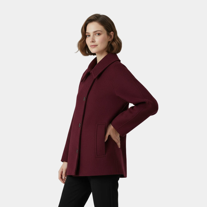 Thalia | Women's Collared Button Front Coat - Beige - Image 10
