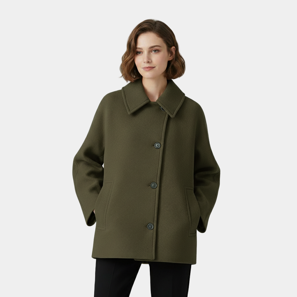 Thalia | Women's Collared Button Front Coat - Beige - Image 11