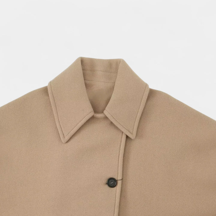 Thalia | Women's Collared Button Front Coat - Beige - Image 2