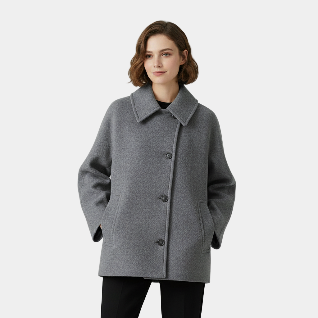 Thalia | Women's Collared Button Front Coat - Beige - Image 7