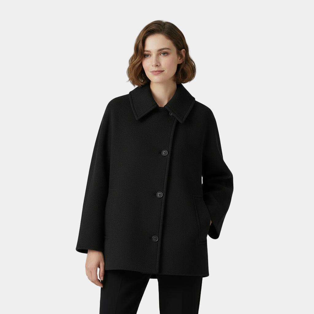Thalia | Women's Collared Button Front Coat - Beige - Image 9