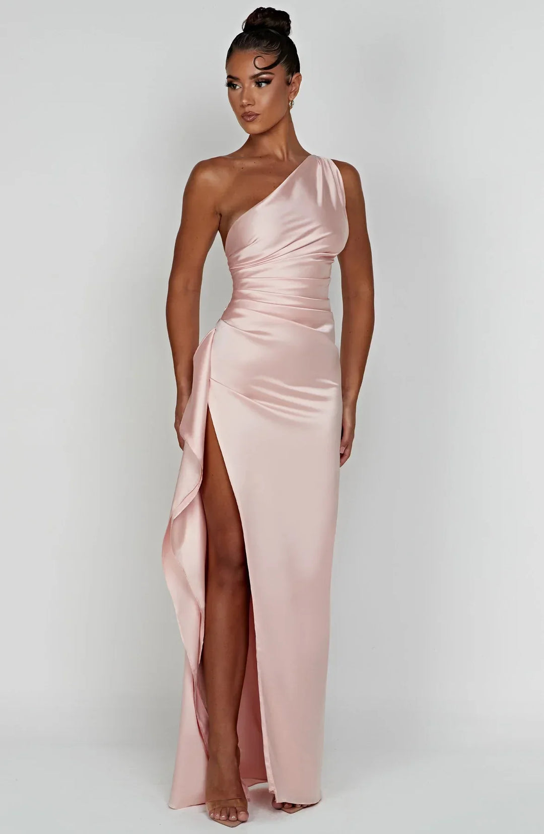 Thalia | Women's One Shoulder Slit Maxi Dress - Red - Image 10