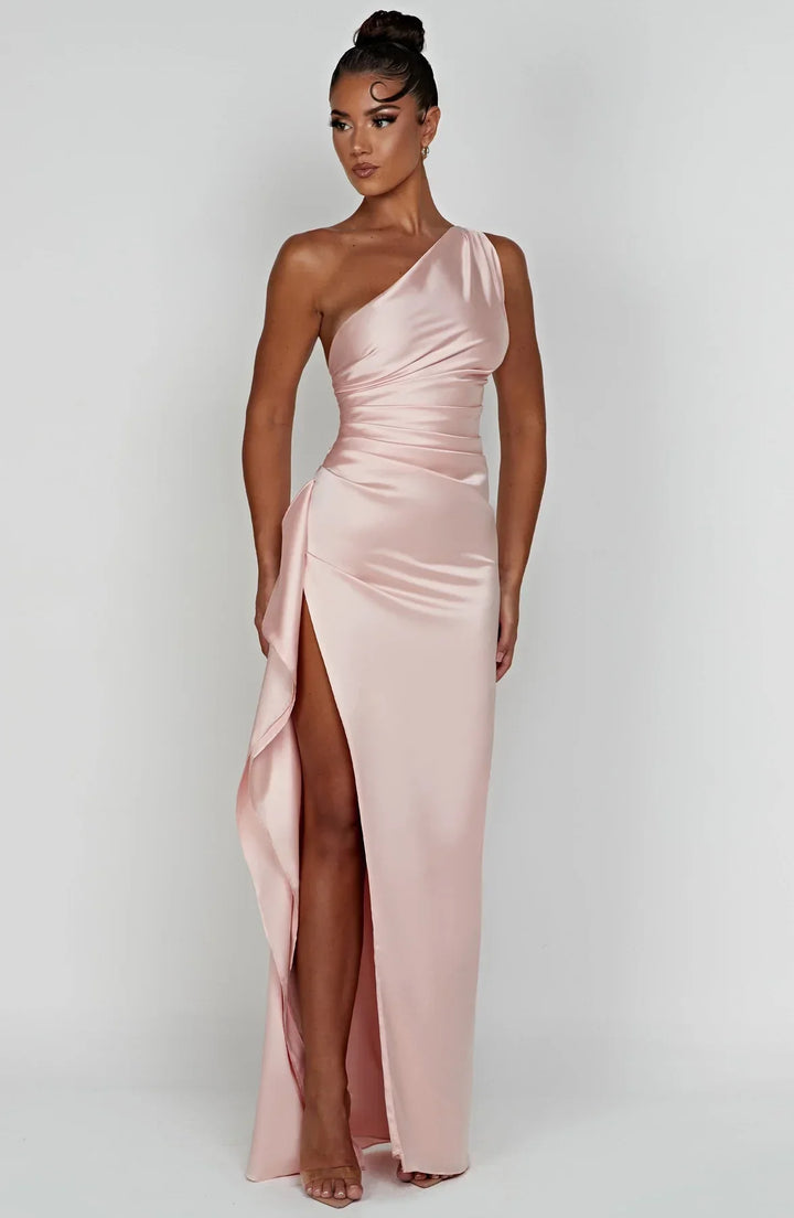 Thalia | Women's One Shoulder Slit Maxi Dress - Red - Image 10