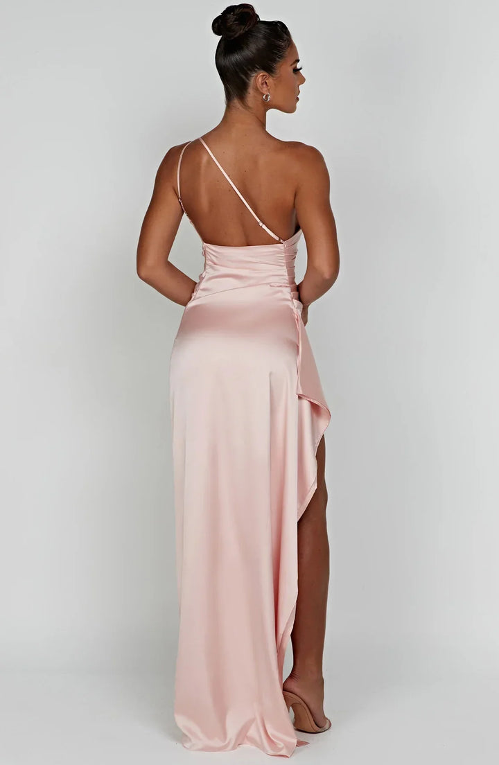 Thalia | Women's One Shoulder Slit Maxi Dress - Red - Image 13