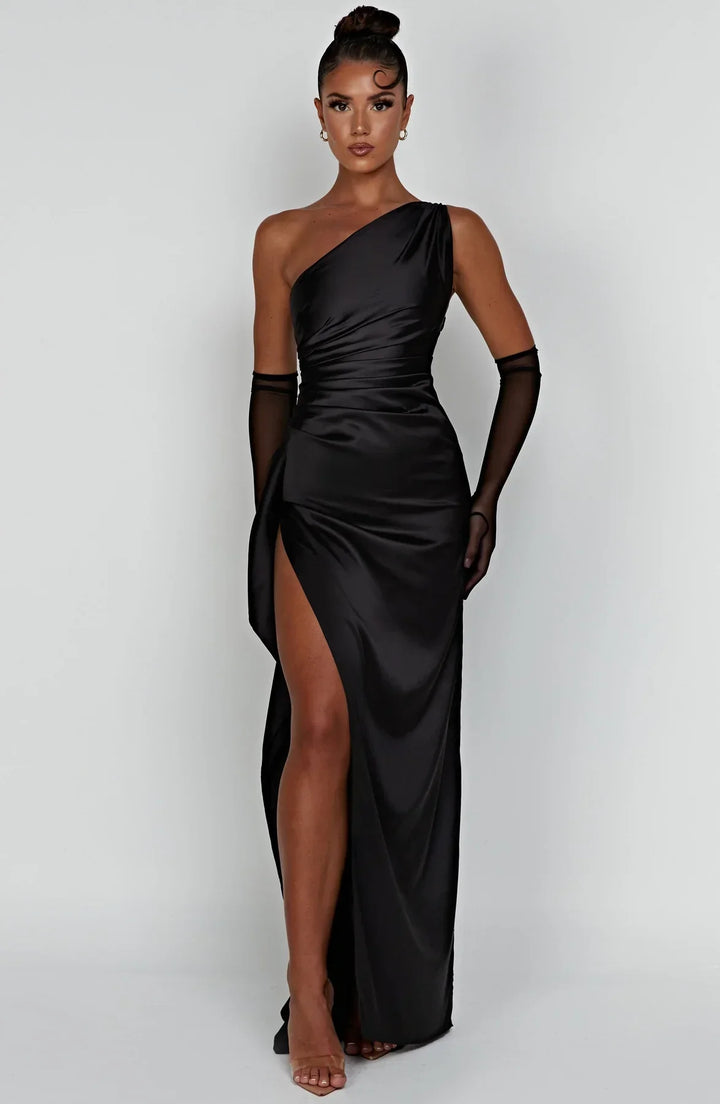 Thalia | Women's One Shoulder Slit Maxi Dress - Red - Image 24