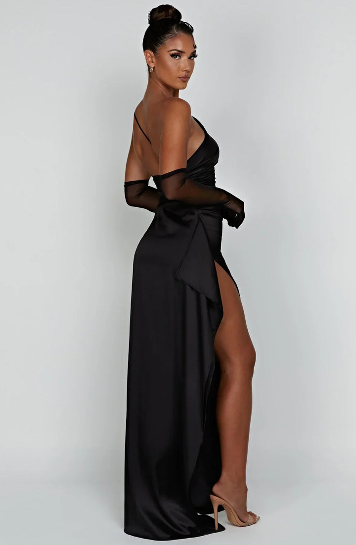 Thalia | Women's One Shoulder Slit Maxi Dress - Red - Image 29