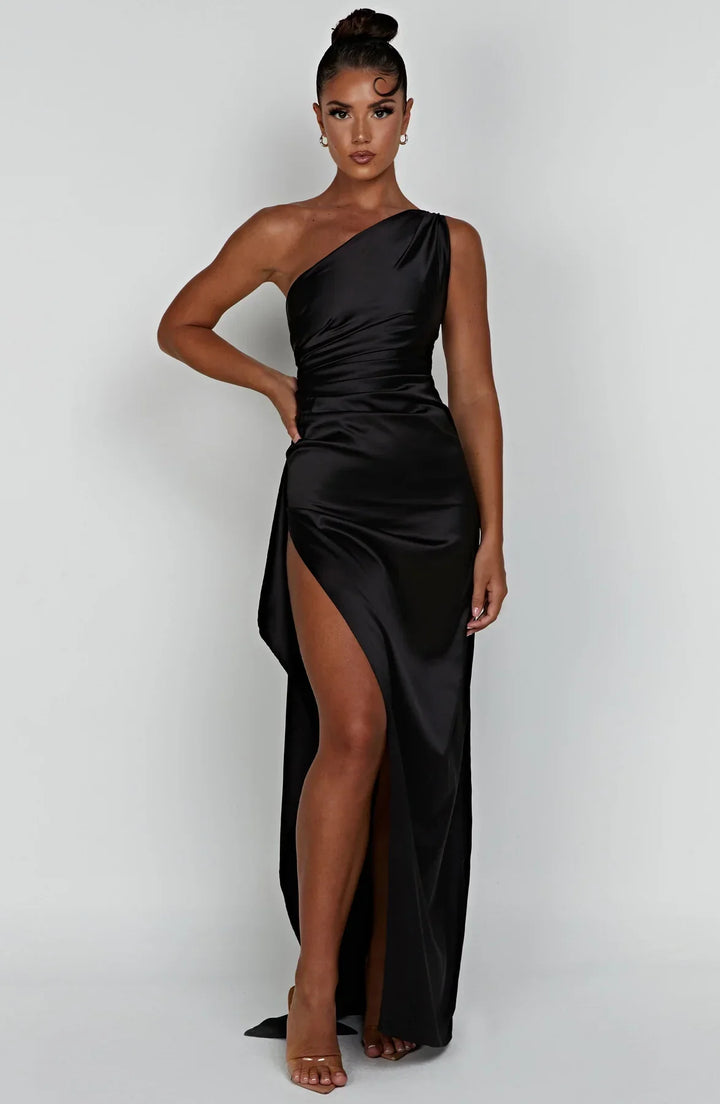 Thalia | Women's One Shoulder Slit Maxi Dress - Red - Image 31