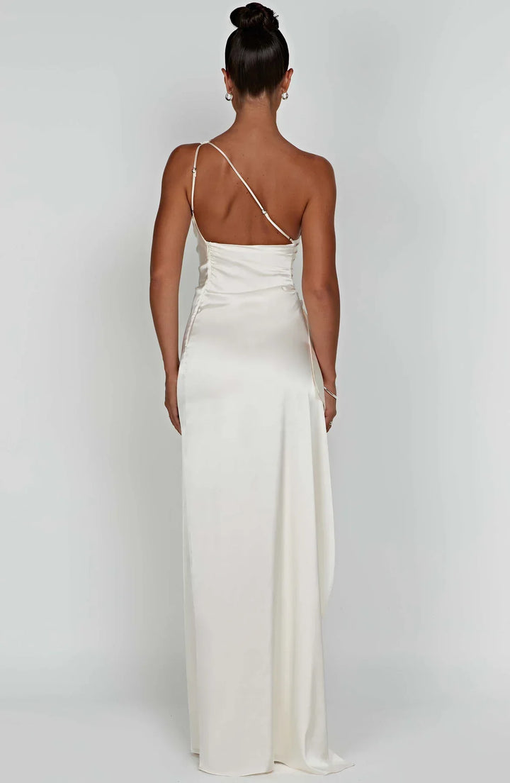 Thalia | Women's One Shoulder Slit Maxi Dress - Red - Image 35