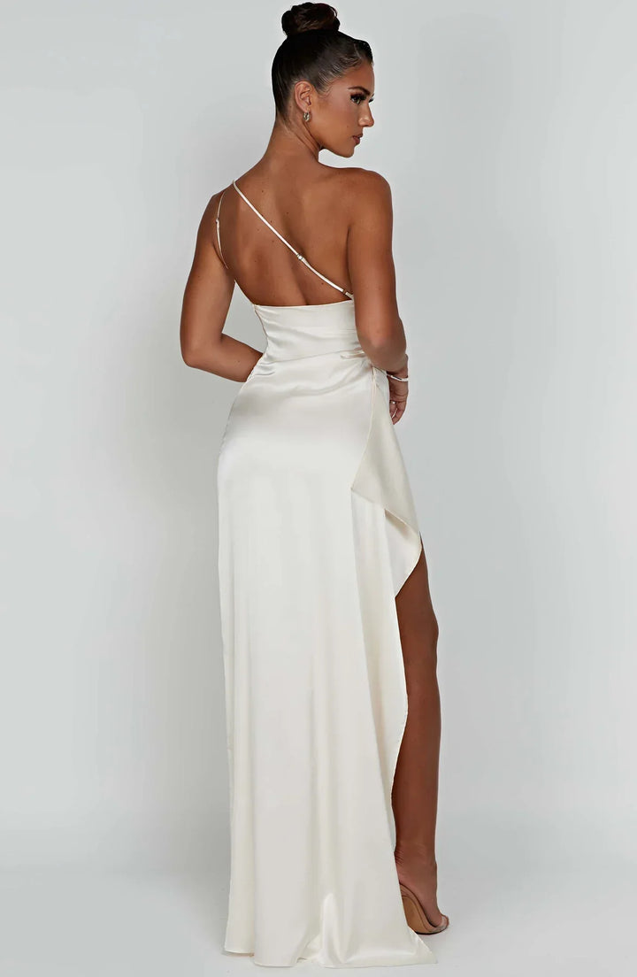 Thalia | Women's One Shoulder Slit Maxi Dress - Red - Image 40