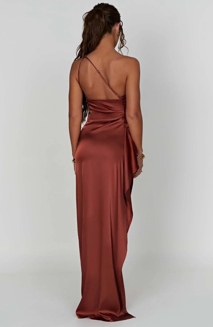 Thalia | Women's One Shoulder Slit Maxi Dress - Red - Image 47
